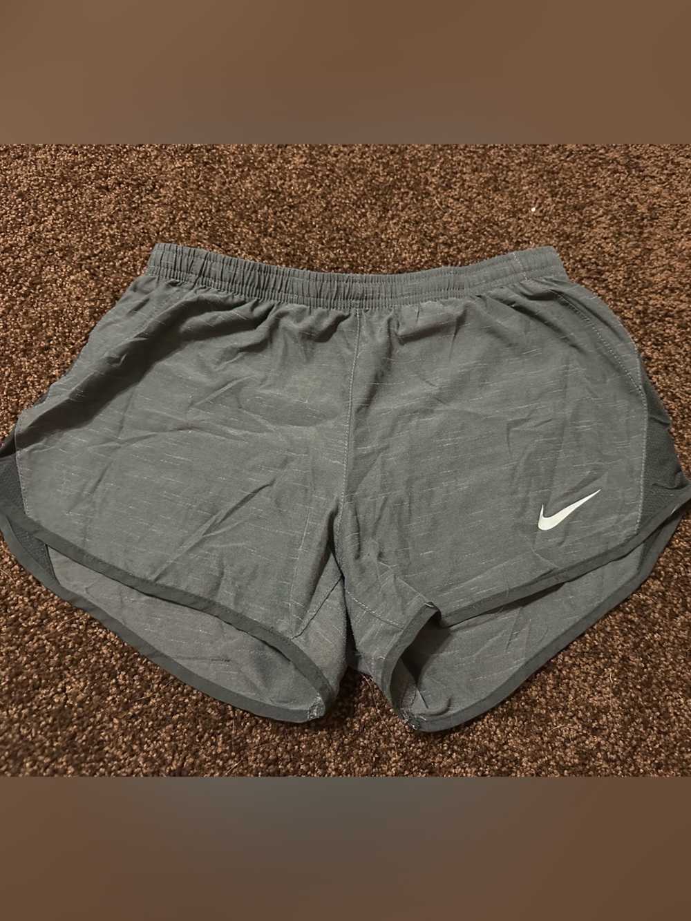 Nike Women's Charcoal Athletic Shorts with White Swoosh